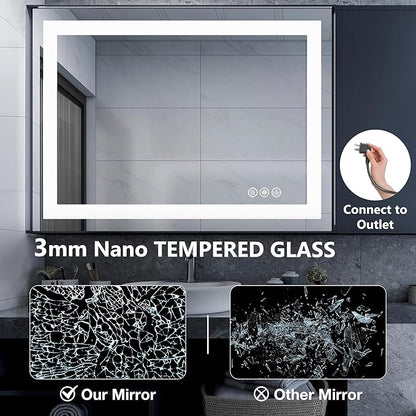 DUMOS 24.1"x36.1" LED Bathroom Mirror, Smart Anti-Fog Bathroom Vanity Mirror with Front Light & Backlit, 3 Color Temperatures, Dimmable, Memory Function