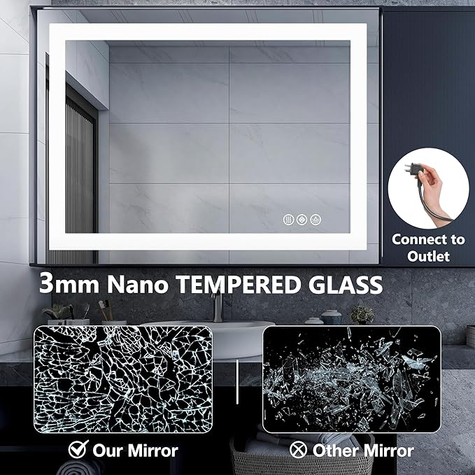 DUMOS 32.1"x40.1" LED Bathroom Mirror, Smart Anti-Fog Bathroom Vanity Mirror with 3 Color Temperatures, Dimmable, Memory Function