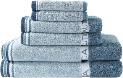 Nautica – Bathroom Towels, Soft Plush Washcloth, Bath & Hand Towel Set, Highly Absorbent Yarn Dyed Terry Cotton, Set of 6, College Dorm Room Essentials (Belle Castle Blue)