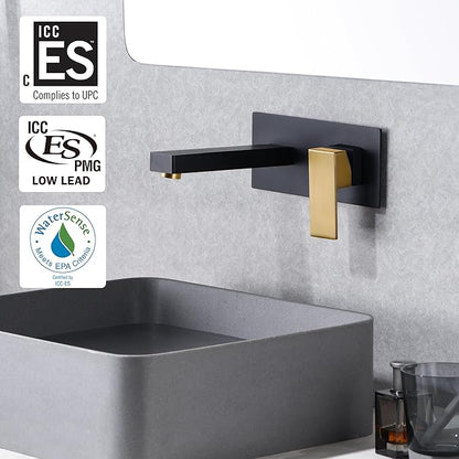 SUMERAIN Wall Mount Bathroom Faucet Black and Gold Finish, Lavatory Vessel Sink Faucet with Rough in Valve
