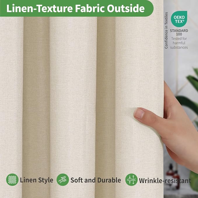 Stall No Hooks & No Liner Needed Fabric Shower Curtain,54"Wx80"L,Cream | Linen Texture,100% Waterproof TPU Laminated Layer,Bottom Magnets,Machine Washable,Hotel Style Bathroom Curtain For Shower,Tub