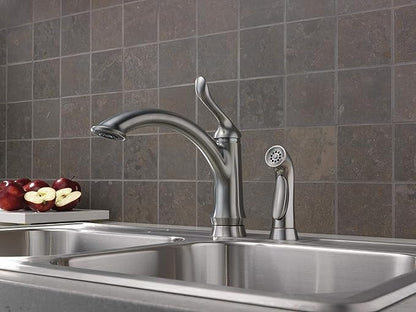 Delta Faucet Linden Single-Handle Kitchen Faucet with Side Sprayer, Brushed Nickel Kitchen Sink Faucet, Kitchen Faucet with Sprayer, Arctic Stainless 4453-AR-DST