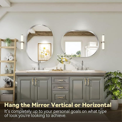 Brightify Silver Oval Mirror for Bathroom 24x36 Inch, Matte Silver Vanity Mirrors Metal Frame, Wall Mounted Mirror for Bedroom Dress Room Wall Decorative Hang Vertical and Horizontal