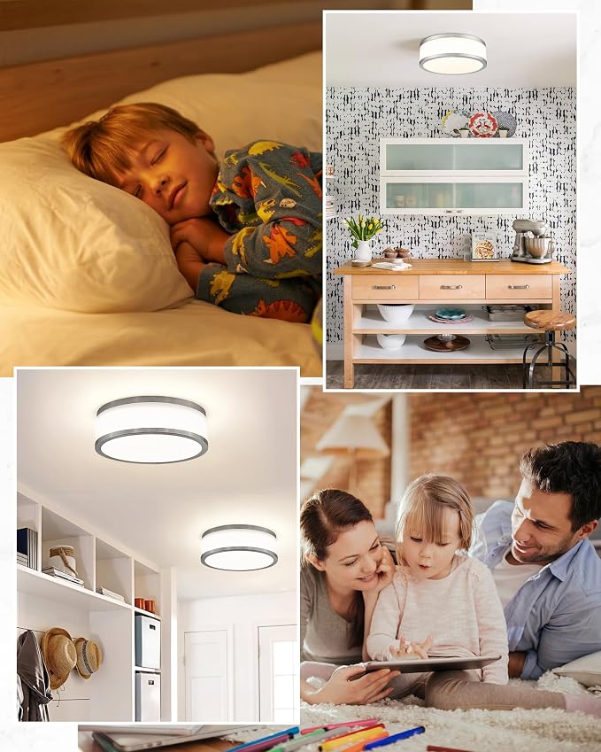 15 Inch LED Flush Mount Ceiling Light, 24W Modern Brushed Nickel Ceiling Lamp, 3CCT 3000K/4000K/5000K, Dimmable, Bathroom, Bedroom, LMS-054BN
