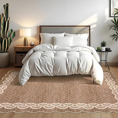 GarveeHome Washable Scalloped Rug 9x12 Area Rugs, Modern Neutral Living Room Rugs, Large Washable Farmhouse Carpet Abstract Bordered Carpet for Bedroom Apartment Table Dorm Nursery, Brown