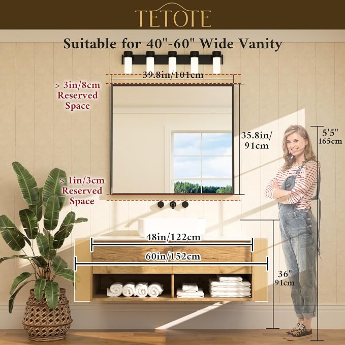 Brushed Nickel Bathroom Mirror for Over Sink 40" x 36" Brushed Nickel Beveled Framed Rectangle Vanity Mirror for Bathroom, Bedroom, Entryway, Living Room, Tempered Glass, Stronger Frame