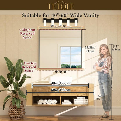 Black Framed Mirror for Bathroom Vanity 40" x 36" Matte Black Rectangle Beveled Frame Wall Mirror for Over Sink, Tempered Glass, Modern Farmhouse Bedroom, Entryway, Living Room