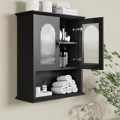 CJL Bathroom Wall Cabinet with Fluted Door, 18.9'' x 23.6'' Medicine Cabinet, Over The Toilet Storage Cabinet, Black