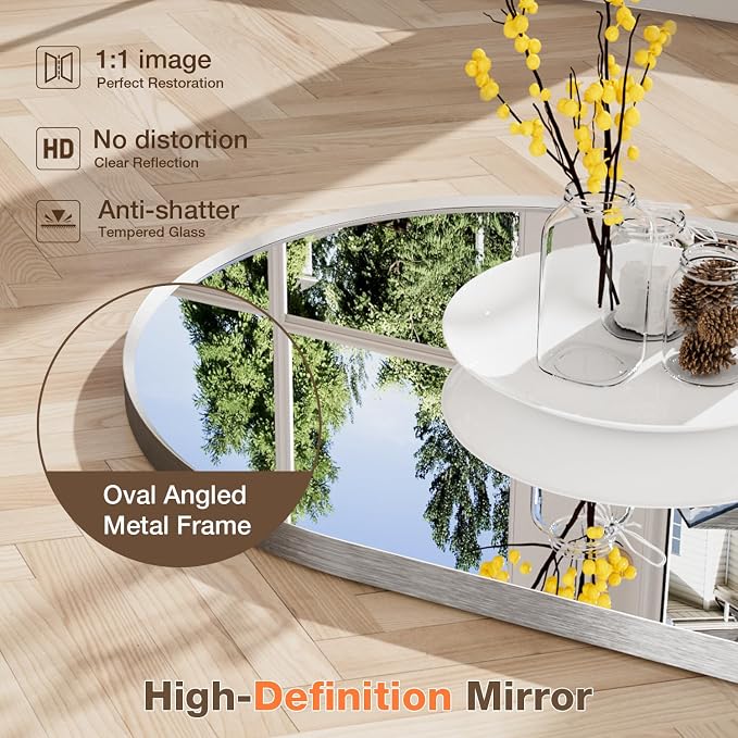 16"x20" Brushed Nickel Oval Bathroom Mirror for Over Sink, Vanity Mirror | Aluminum Alloy Frame, Clear Reflection, Rust-Resistant, Vertical or Horizontal, Wall Mount, Bedroom and Entryway
