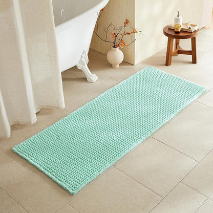 TYUU Waffle Runner Rug Bathroom, Long Boho Bath Mat, 60x24 Aqua Blue | Super Absorbent Quick Dry Bath Rug, Non-Slip Backing, Soft Waffle Washable Farmhouse Bathroom Mats, Tub, Shower & Home Decor