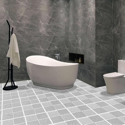 18 Pack Modular Interlocking Floor Tiles Anti-Slip with Drainage Holes for Pool Bathroom Shower Sauna Room SPA Pantry Balcony Patio Boat, 12"×12" White