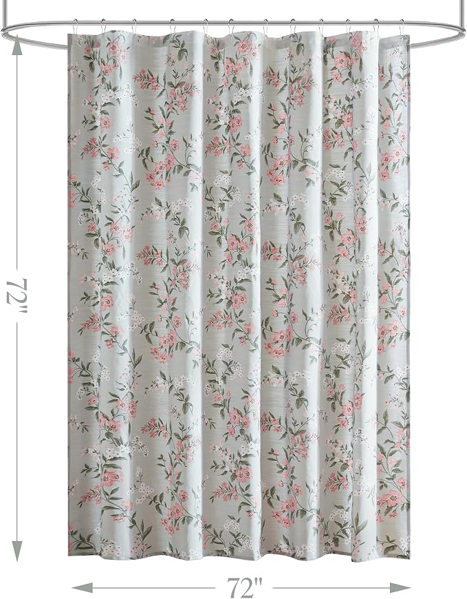 Martha Stewart Meadow Floral Shower Curtain for Bathroom, 72 x 72, Green | Adds Privacy, Machine Washable, Farmhouse, OEKO-TEX Certified, Cotton-Rich Slub Texture