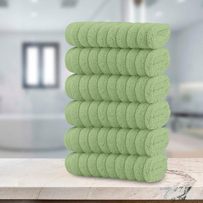 Elegant Comfort 100% Turkish Cotton Corduroy Ribbed Luxury Washcloths 6 Pack Soft 13 x 13 Inch - Higly Absorbent, Durable, Quick Dry, Spa Premium Hotel Quality for Bathroom or Travel, Sage