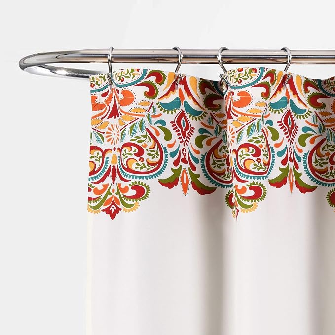 Lush Decor Clara Shower Curtain Single 72" W x 72" L Turquoise & Tangerine - Fabric Shower Curtains for Bathroom - Colorful Bathroom Curtain - Boho Décor