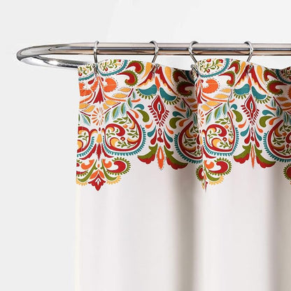 Lush Decor Clara Shower Curtain Single 72" W x 72" L Turquoise & Tangerine - Fabric Shower Curtains for Bathroom - Colorful Bathroom Curtain - Boho Décor