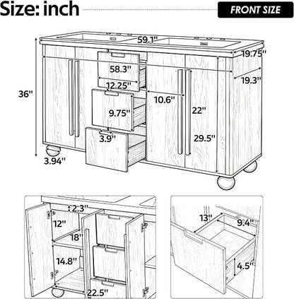60 Inch Double Bathroom Vanity with Double Sinks, Soft Closing Doors and Drawers, Solid Wood Frame & MDF Modern Bathroom Sink Cabinet, Freestanding, Nature Wood