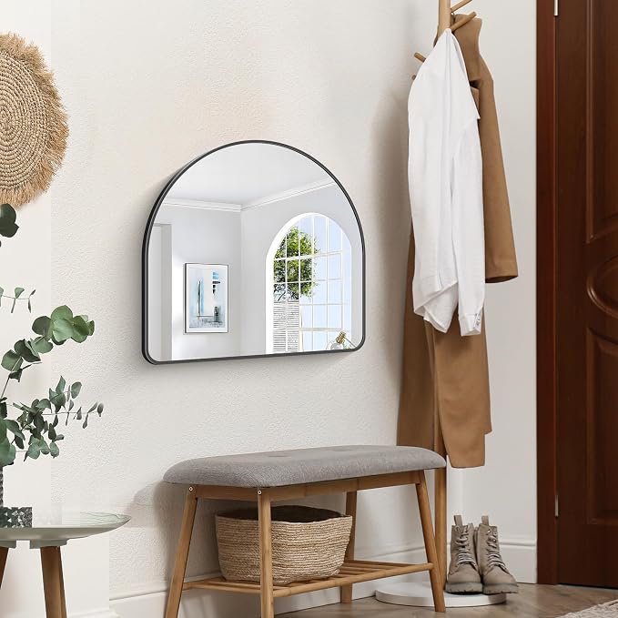 FORBATH Arched Bathroom Mirror 24x24 Inch, Black Bathroom Mirror Wall Mounted Modern Aluminum Alloy Frame Arch Mirror for Bedroom Living Room Entryway, Hanging or Leaning Against Wall