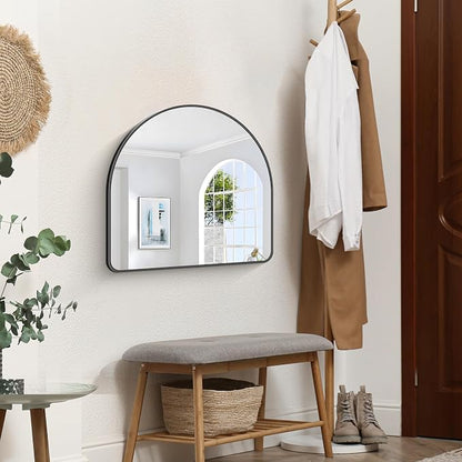 FORBATH Arched Bathroom Mirror 24x24 Inch, Black Bathroom Mirror Wall Mounted Modern Aluminum Alloy Frame Arch Mirror for Bedroom Living Room Entryway, Hanging or Leaning Against Wall