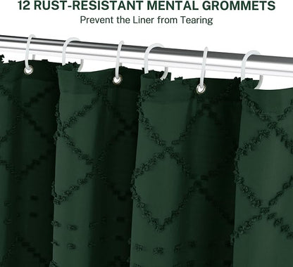 Siiluminisoy Extra Long Boho Shower Curtain with Tassels 72 x 90, Dark Green