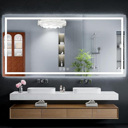 72"x36" LED Bathroom Mirror with Lights, Backlit+Frontlit, Anti-Fog | CRI 95, Stepless Dimmable, 3 Colors Lighting, Shatterproof Tempered Glass, HD Reflection, Memory, (Horizontal/Vertical)