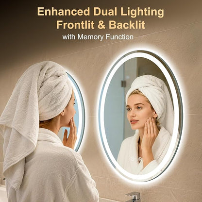 Oval LED Mirror for Bathroom,20x28 Lighted Vanity Mirror with Lights | Smart Anti-Fog, Dimmable 3 Color Modes, Backlit+Frontlit, Memory Function, HD Tempered Glass,Touch Sensor,Horizontal/Vertical