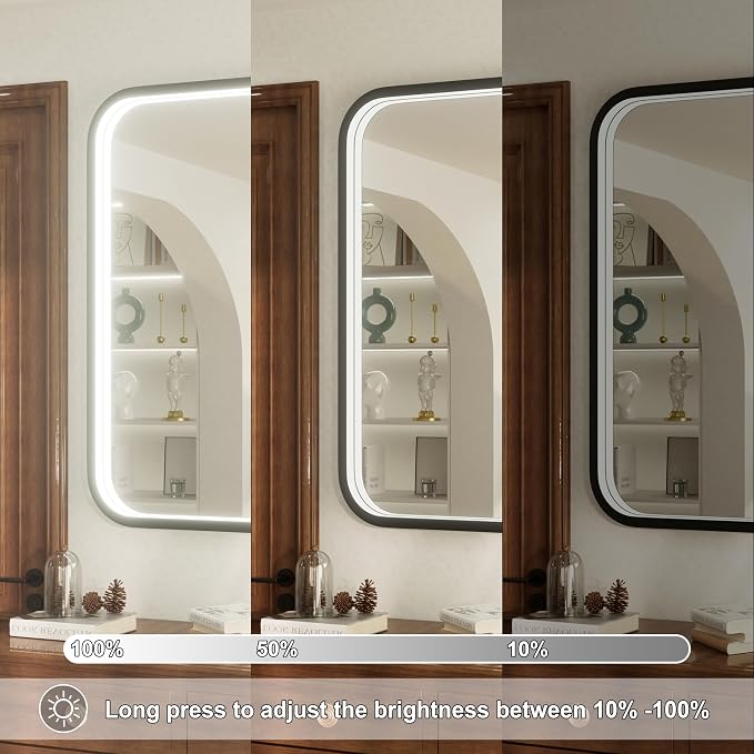 36"x30" Black LED Bathroom Mirror with 3000K/4500K/6000K Lights | Stepless Dimmable, Anti-Fog, Memory Function, Aluminum Frame Wall Mount Lighted Vanity Mirror, ETL Listed, IP54 Waterproof