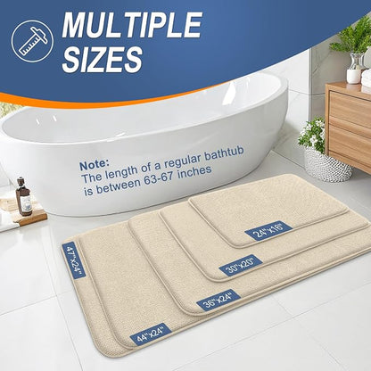 OLANLY Memory Foam Bathroom Runner Rug 40x24, Absorbent Long Bath Mat, Sand | Soft Quick Dry Bath Rugs, Non-Slip Carpet, Machine Washable Mat for Bathroom Floor, Tub and Shower, Home Decor Accessories
