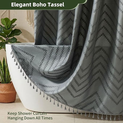 Siiluminisoy Gray Shower Curtain for Bathroom Fabric Boho Shower Curtain Cloth Textured Tufted Chevron Elegant Shower Curtains Waterproof for Bathroom 72" x 72"