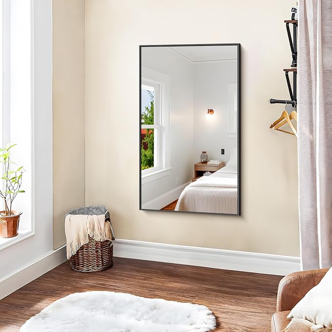 KOCUUY Bathroom Mirror, 24x40 Inch Black Mirror with Aluminum Metal Frame, Black Vanity Wall Mirror Modern Home Decor for Bathroom, Living Room, Farmhouse and Entryway, Hang Horizontal/Vertical