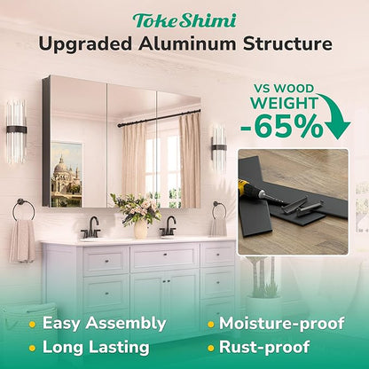 TokeShimi 30 x 26 Surface Mount Medicine Cabinet Mirror for Bathroom Black, Aluminum Recessed Medicine Cabinet Mirror with Storage with Stepless Adjustable Shelves Modern Farmhouse