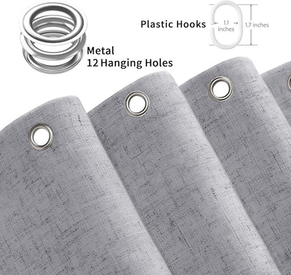Linen Shower Curtain Flax Grey, Fabric Boho Farmhouse Shower Curtains for Bathroom Cotton Natural Cloth Liner Set 72" W x 72" L