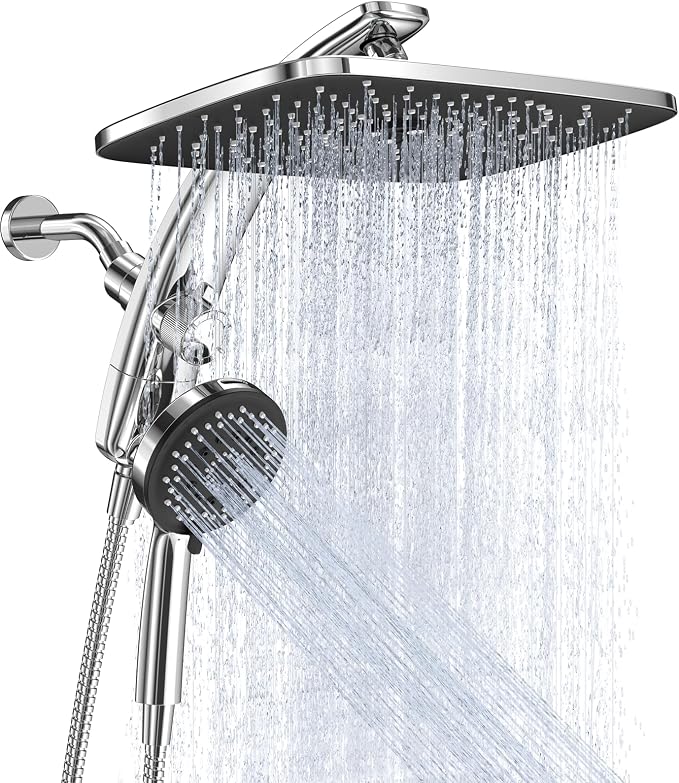 Veken 14" Luxurious Shower Head with Handheld,Full Body Coverage,Power Wash | Magnetic Hand Held,Dual Rain Shower Heads Combo,Large Rainfall,Double Detachable Showerhead,Ducha Para Shower,Chrome,Sliver