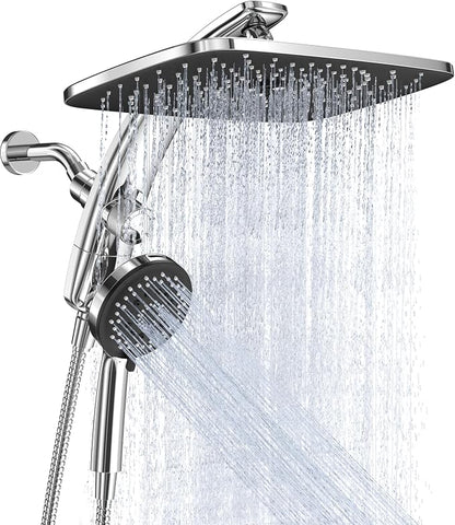 Veken 14" Luxurious Shower Head with Handheld,Full Body Coverage,Power Wash | Magnetic Hand Held,Dual Rain Shower Heads Combo,Large Rainfall,Double Detachable Showerhead,Ducha Para Shower,Chrome,Sliver