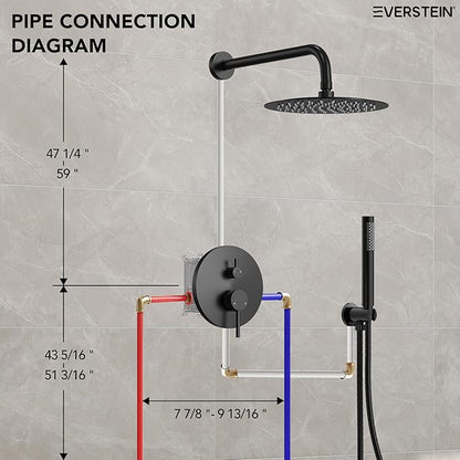 10" High-Pressure Rainfall Shower System with Handheld Spray, Wall Mount Bathroom Shower Faucet Set (Matte Black)