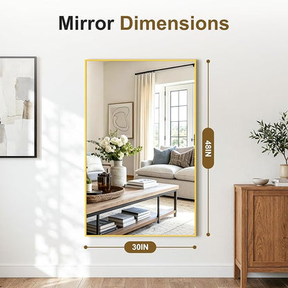 Bathroom Vanity Mirror for Over Sink, 48x30 Inch Matte Gold Mirror | Shatterproof Tempered Glass, Anti-Rust Metal Frame, Rectangle Wall Mirrors for Bedroom, Living Room & Entryway