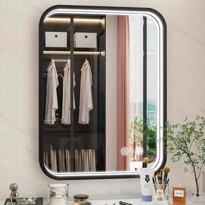 24"x32" LED Bathroom Mirror with Lights, Black Aluminum Frame | 3000K/4500K/6000K, Stepless Dimmable, Anti-Fog, Memory Function, ETL Listed, Wall Mounted Lighted Bathroom Vanity Mirror