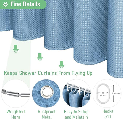 Stall Waffle Shower Curtain 256 GSM Heavy 54"x78" Moonlight Blue | 54 x 78 Inch Long, Thick Cloth, Weighted Hem, Water Repellent, Hotel Luxury Polyester Shower Curtains for Bathroom 10 Hooks