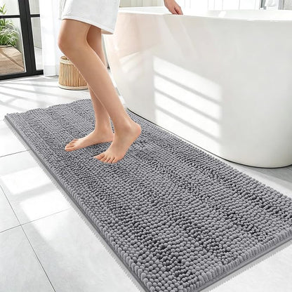 OLANLY Thick Bathroom Runner Rugs 47x17, Soft Chenille Long Bath Rugs, Grey | Absorbent Striped, Rubber Backing, Machine Wash, Bath Mats for Bathroom Floor, Tub and Shower, Home Decor Accessories