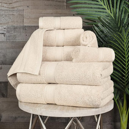 SUPERIOR Egyptian Cotton Ultra Plush & Absorbent, 8 Piece Set, Cream | Quick Dry, Soft Luxury Towel Set, Bath Essentials, Guest Bath, Spa, 2 Bath, 2 Hand, 4 Face Towels, Madeline Towels