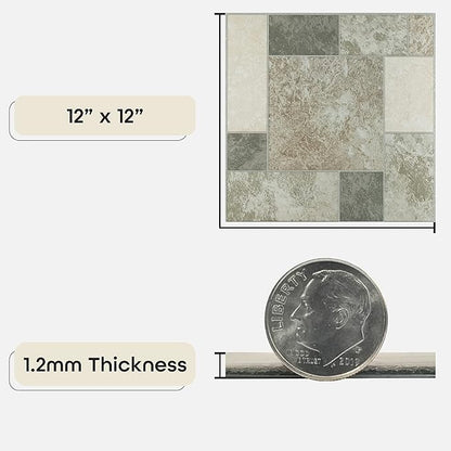 Nexus Self Adhesive 12-Inch Vinyl Floor Tiles, 20 Tiles - 12" x 12", Ancient Beige Mosaic Pattern - Peel & Stick, DIY Flooring for Kitchen, Dining Room, Bedrooms & Bathrooms by Achim Home Decor