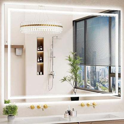 40"x50" LED Bathroom Mirror with Lights, Anti-Fog, Backlit + Front Lit, Dimmable, Led Vanity Mirror for Wall, Lighted Bathroom Mirror, 6 Colors, Shatter-Proof Tempered Glass