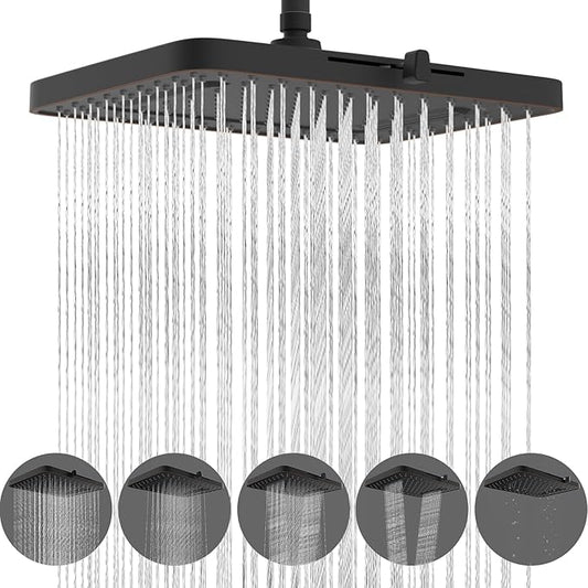 Hibbent cUPC Certified 5 Spray Modes Shower Head, 13'' High Pressure Large Rainfall Shower Head, High Flow Waterfall Bathroom Fixed Showerheads, Adjustable Swivel Ball Joint, Oil Rubbed Bronze