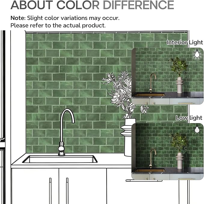 STICKGOO Subway Tile Peel and Stick Backsplash, Thicker Design 12" x 12" Stick on Backsplash Tiles for Kitchen, Bathroom, Wall Tile (10 Sheets, Sage Green)