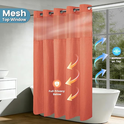 EUTXL 256GSM Heavyweight Hotel Shower Curtain with Detachable Liner - Waffle Textured,Hotel Grade,Spa Like Bath Curtain,71W x 74H,Coral