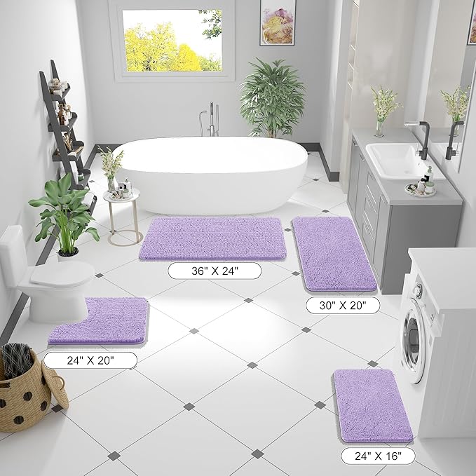 OLANLY Bathroom Runner Rugs 44x24, Extra Soft Absorbent Chenille Bath Rugs | Lavender, Quick-Drying Rubber Backing, Washable Long Bath Mat for Bathroom Floor, Tub and Shower, Home Decor Accessories