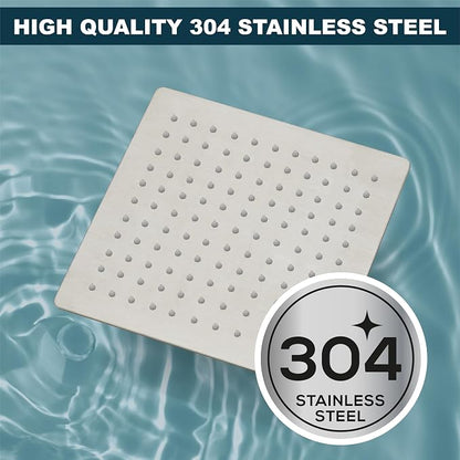 Midanya Square Rain Shower Head,High Pressure,Brushed Nickel 12 Inch | 360°Swivel,Ceiling or Wall Mount,Waterfall Full Body Coverage,Bathroom Remodel,Stainless Steel Large Rainfall Shower Head