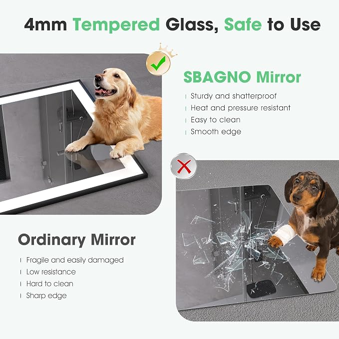 S·BAGNO 40" x 28" LED Bathroom Mirror with Black Frame, Led Mirror for Bathroom, Built in Bluetooth Speaker, Dimmable Brightness, Color Changing, Anti-Fog, Horizontally/Vertically