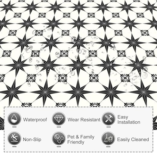 MORCART 40PCS 7.87" x 7.87" Peel and Stick Floor Tile, Black Stellar | Self-Adhesive DIY Vinyl Flooring, Removable and Waterproof Tile Sticker for Bathroom, Kitchen, Wall, Bedroom, Stairs