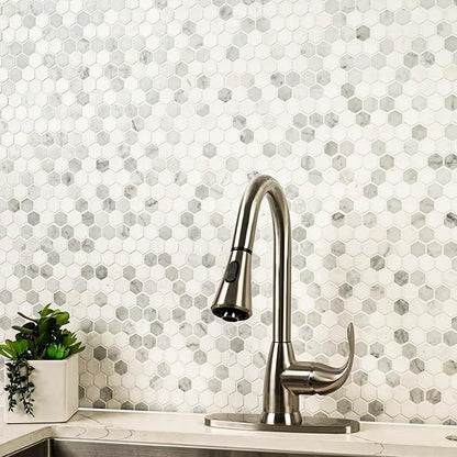 MSI Bianco Dolomite Tibi 12 in. x 12 in. Polished Marble Hexagon Wall Tile and Floor Tile for Kitchen Backsplash, Wall Tile for Bathroom, Shower Wall Tile, Mesh Mounted Mosaic Tile