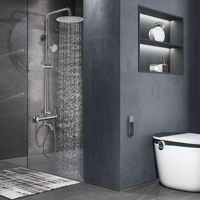 SS304 Outdoor Shower Kit - Brushed Nickel, High Pressure Shower Head with Handheld, Complete Shower System